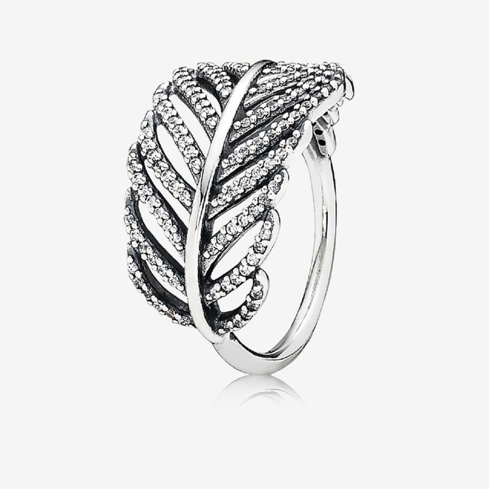 Elegant Pandora Silver Feather Ring